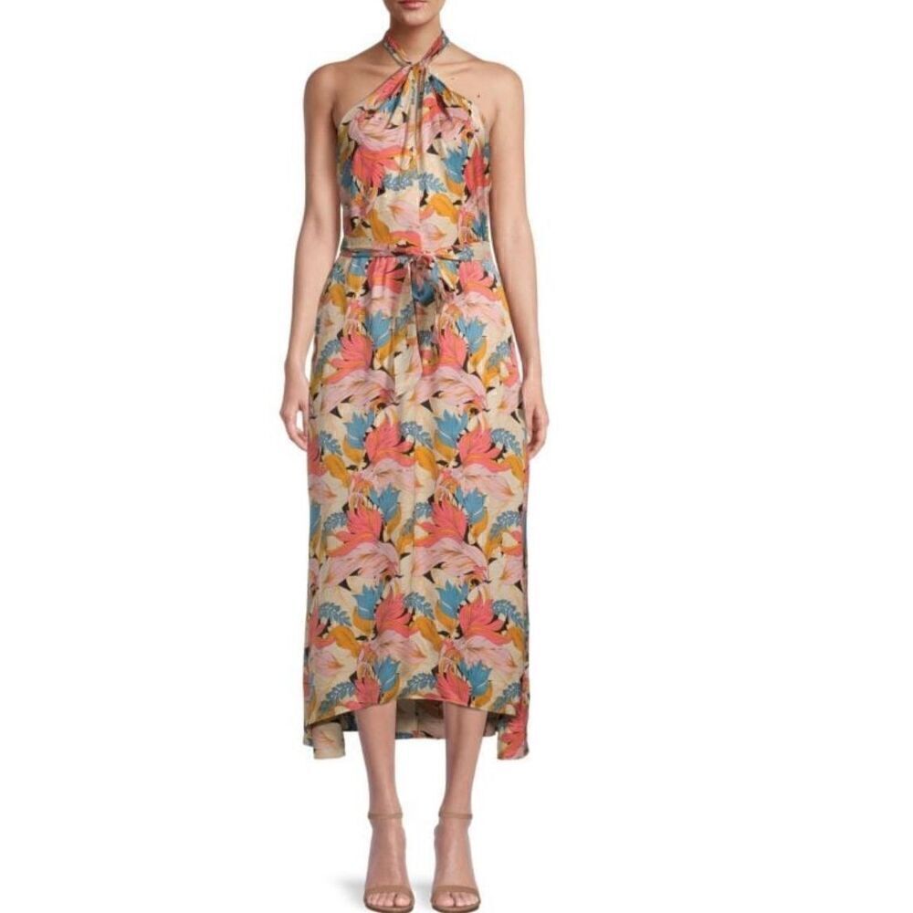 REISS Electra Leaf Print Satin Midi Dress NWT Size 10